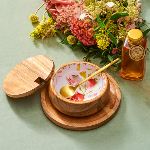 The Nuttery Honey Chocolate Platter Set – a sophisticated Rosh Hashanah gift featuring an elegant assortment of handcrafted chocolates, gourmet chocolate bark, and a bottle of pure honey, beautifully arranged in a premium wooden tray.