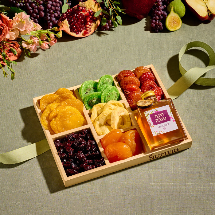 Rosh Hashanah 7 Section Dried Fruit & Honey Gift Tray