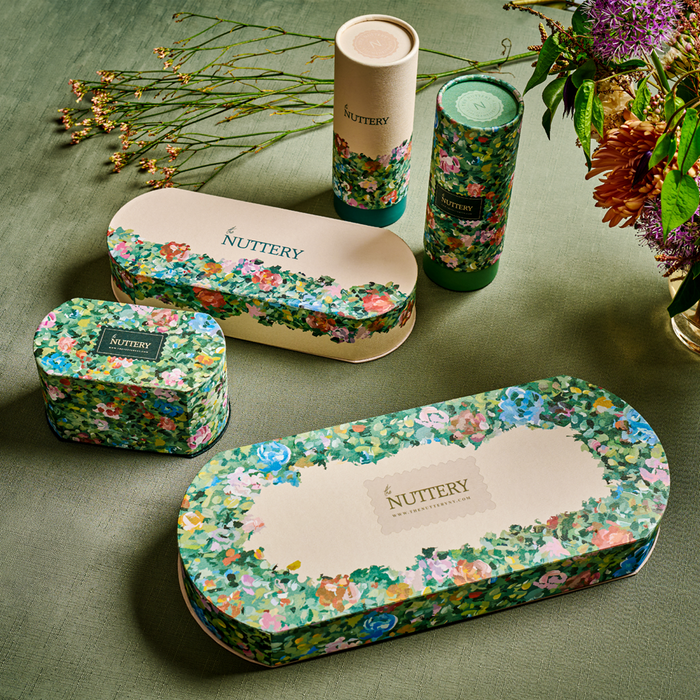 floral the nuttery tube and tin gift chocolate set