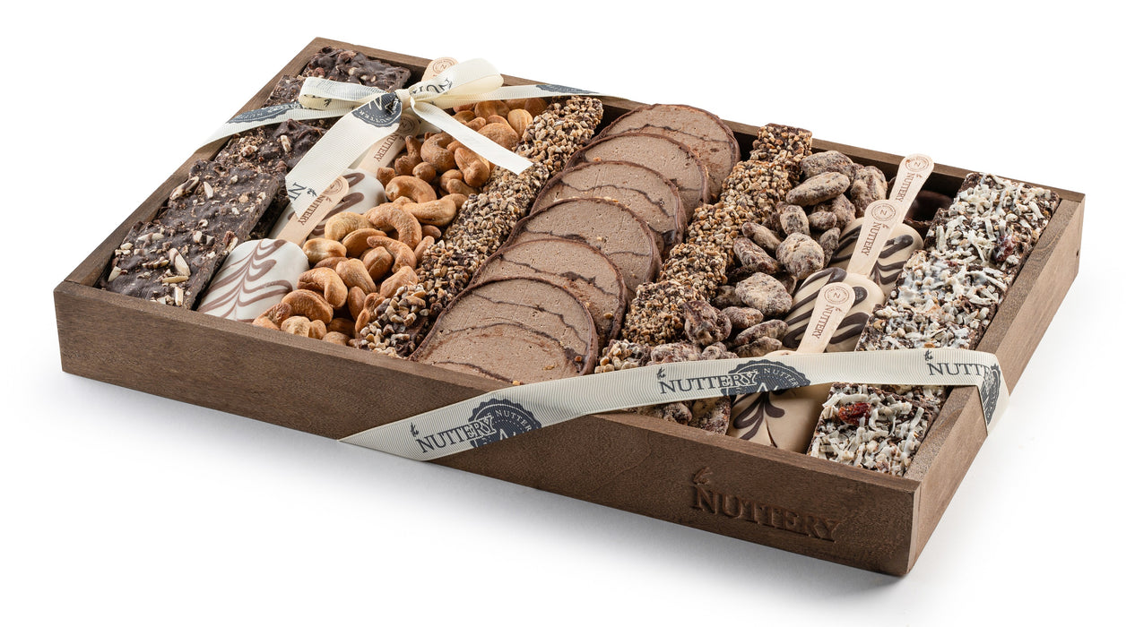 A unique chocolate and halva gift tray offering a rich blend of flavors and textures. This artisanal selection is perfect for those who appreciate premium confections.