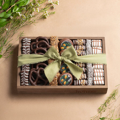 7 sectional chocolate gift try with pretzels, coconut chocolates and more