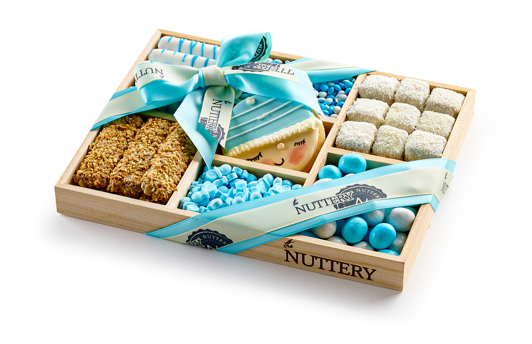 Nuttery ''It's a Boy'' Chocolate and Candy Platter-7 Section Small Wood Tray