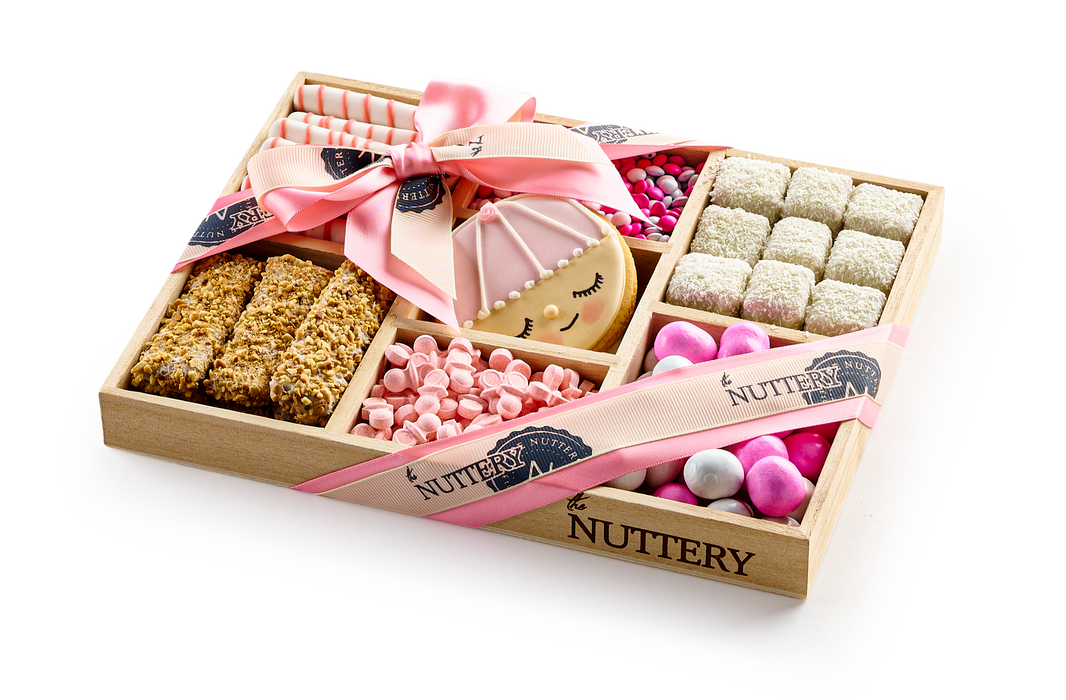Nuttery ''It's a Girl'' Chocolate and Candy Platter-7 Section Small Wood Tray