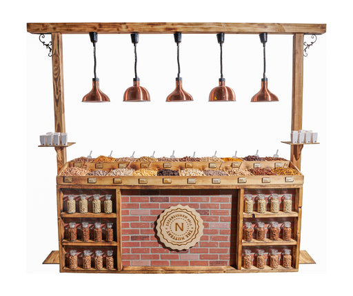 The Nuttery’s nut station customized with a Mazel Tov and P&G Insurance Brokers sign, ideal for corporate or celebratory events.