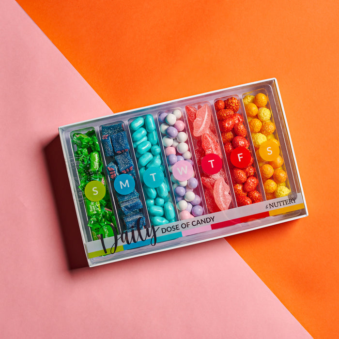 A vibrant daily candy assortment packed with a rainbow of sweet treats. Perfect for gifting or enjoying a fun sugar rush every day of the week.