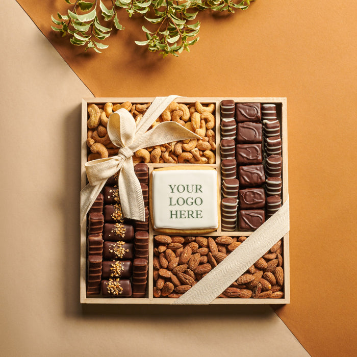 Chocolate & Nut Square Gift Tray with Custom Logo Cookie