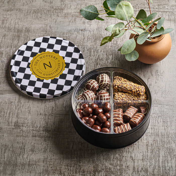 Gourmet Dark Chocolate Gift Tin | Small 4 Sectional