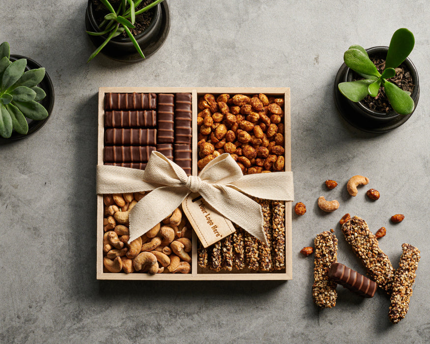 Custom Logo Gift Trays – Gourmet Chocolate & Nuts, Three Size Options