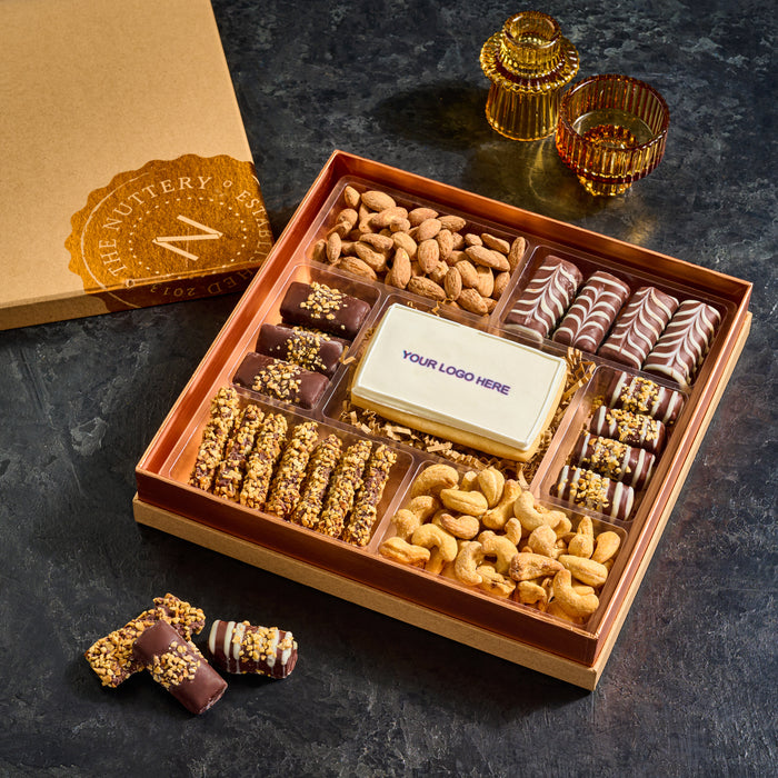Custom Logo Cookie Gift Box – 7 Section Chocolate & Nut Assortment