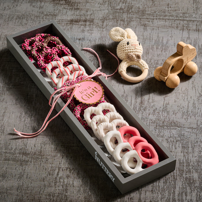 "It's a Girl!" Chocolate-Covered Pretzel Gift Tray.