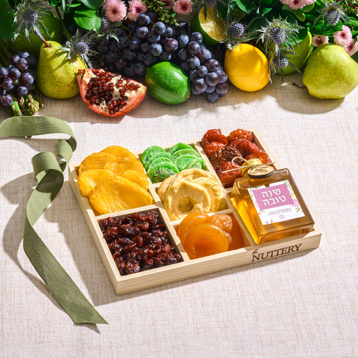 Rosh Hashanah 7 Section Dried Fruit & Honey Gift Tray