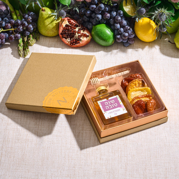 Honey Bottle and Fruit Gift Set in Medium Truffle