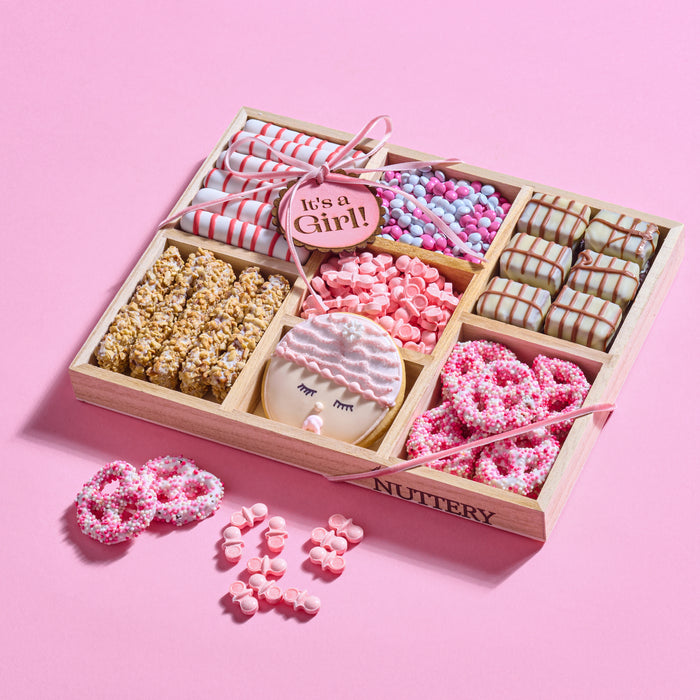 ''It's a Girl'' Chocolate and Candy Platter-7 Section Small Wood Tray