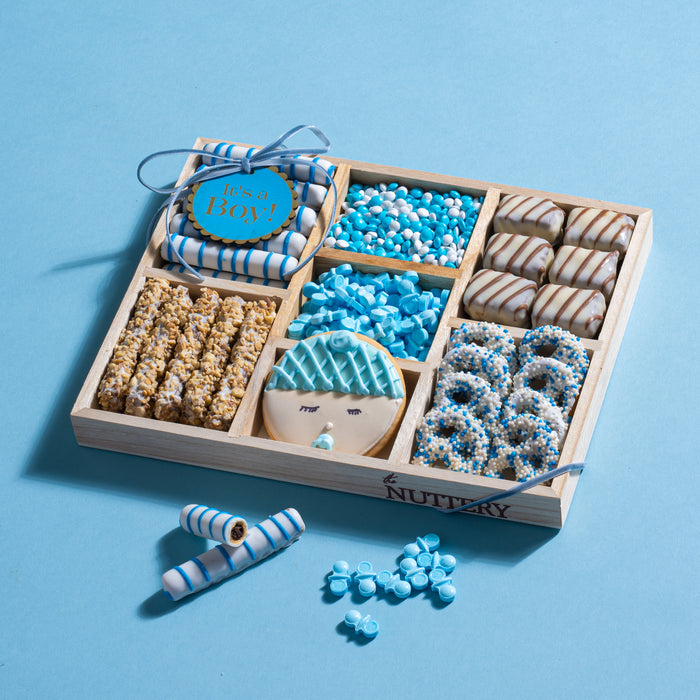 ''It's a Boy'' Chocolate and Candy Platter-7 Section Small Wood Tray