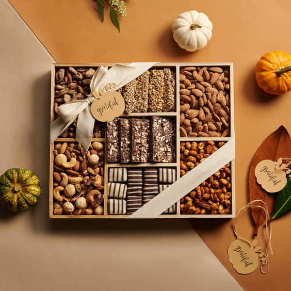 The Nuttery Classic 4 Section Wooden Gift Tray Nuts and Chocolate