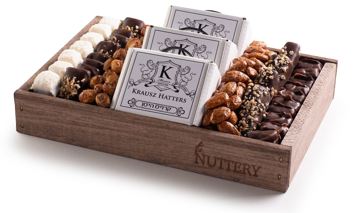 Nuttery Signature Bar Mitzvah Gift Tray with Chocolate Hat Boxes
