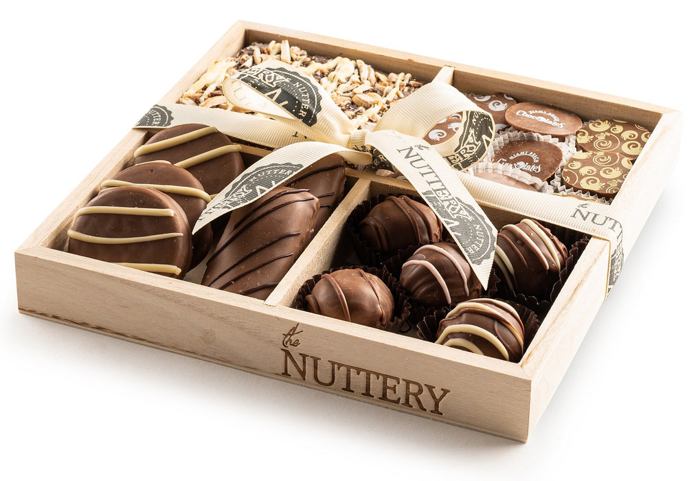 The Nuttery DairyTruffles, Bark and Oreos Wooden 4 Small Gift Tray