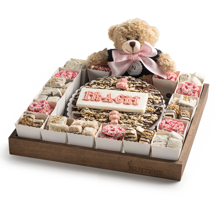 The Nuttery Baby Girl Pie and Chocolates in Individual Party Cups- Baby Gift Tray