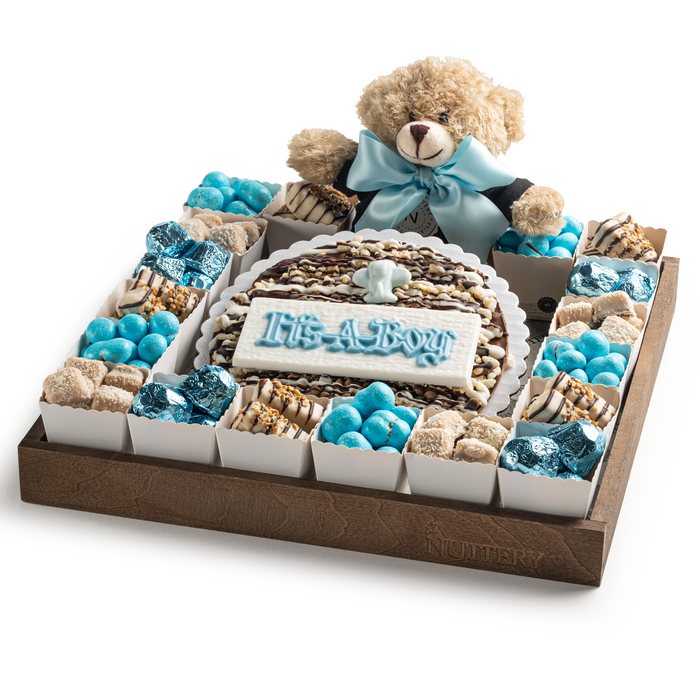 The Nuttery Baby Boy Pie and Chocolates in Individual Party Cups- Baby Gift Tray