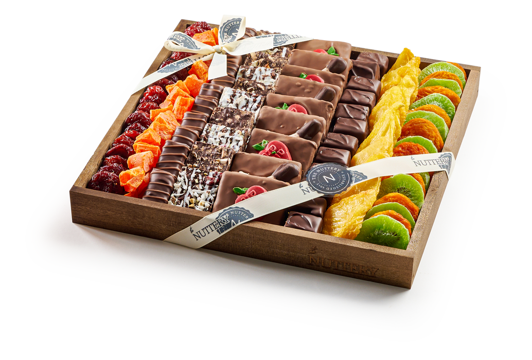 Nuttery Rosh Hashanah Specialty Chocolate and Dried Fruit Square Gift Platter